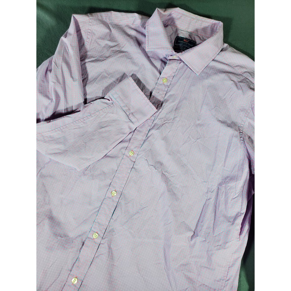 Vineyard Vines Mens‎ Performance Classic Fit Cooper Shirt Blue Pink  XL flaw